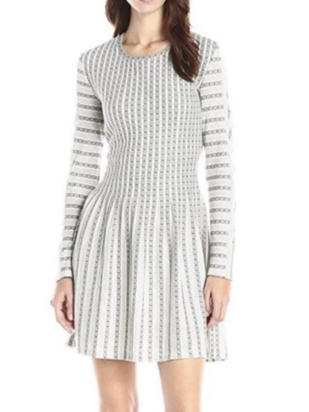 BCBGMaxAzria Light Gray Long-Sleeve Knit Fit & Flare Dress